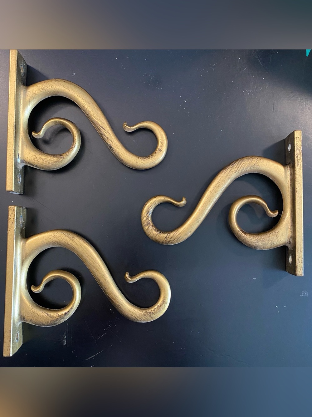 Gold Swirl Boho 90s curtain rod holders or hooks